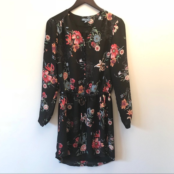 Fleur Bleue Dresses & Skirts - Fleur Bleue Black Floral Boho Print Dress